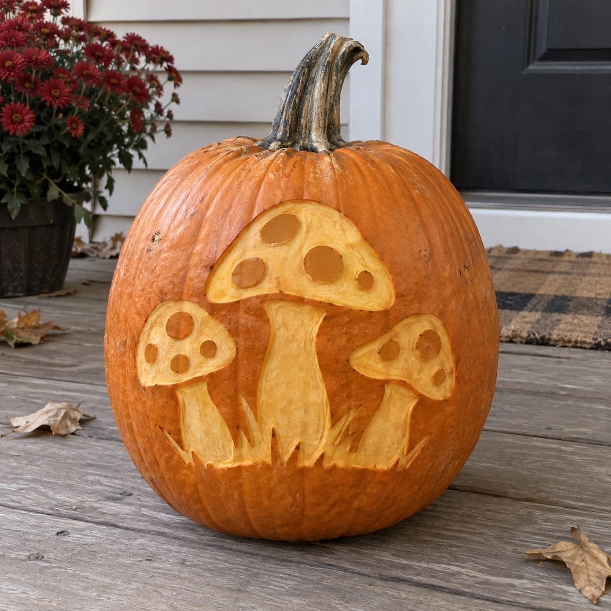 Three Mushroom Cluster Shaded Pumpkin Carving
