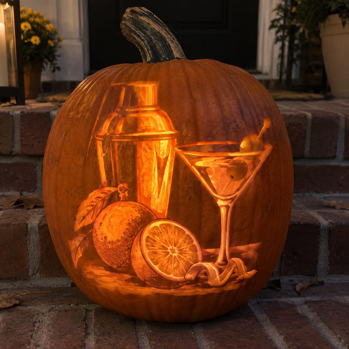 Cocktail Shaker and Martini Glass Shaded Pumpkin