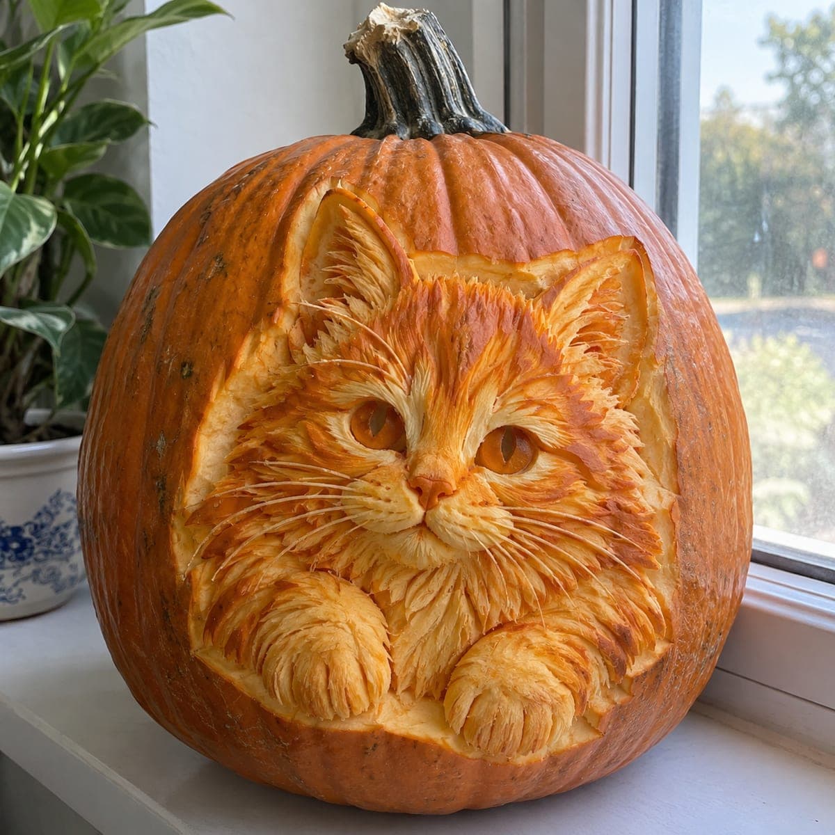 Fluffy Orange Tabby Cat Shaded Pumpkin