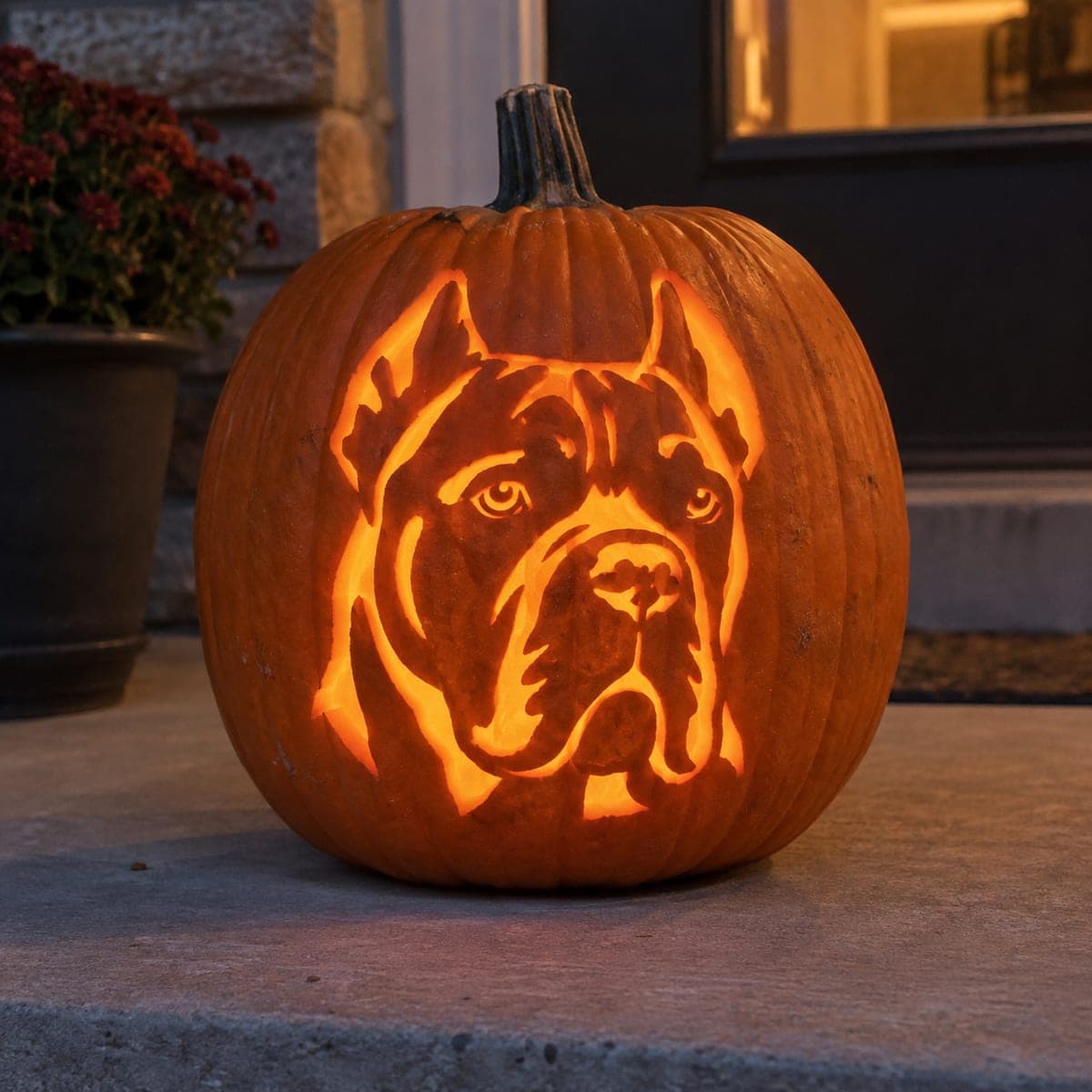 Cane Corso Portrait Cutout Glowing Pumpkin