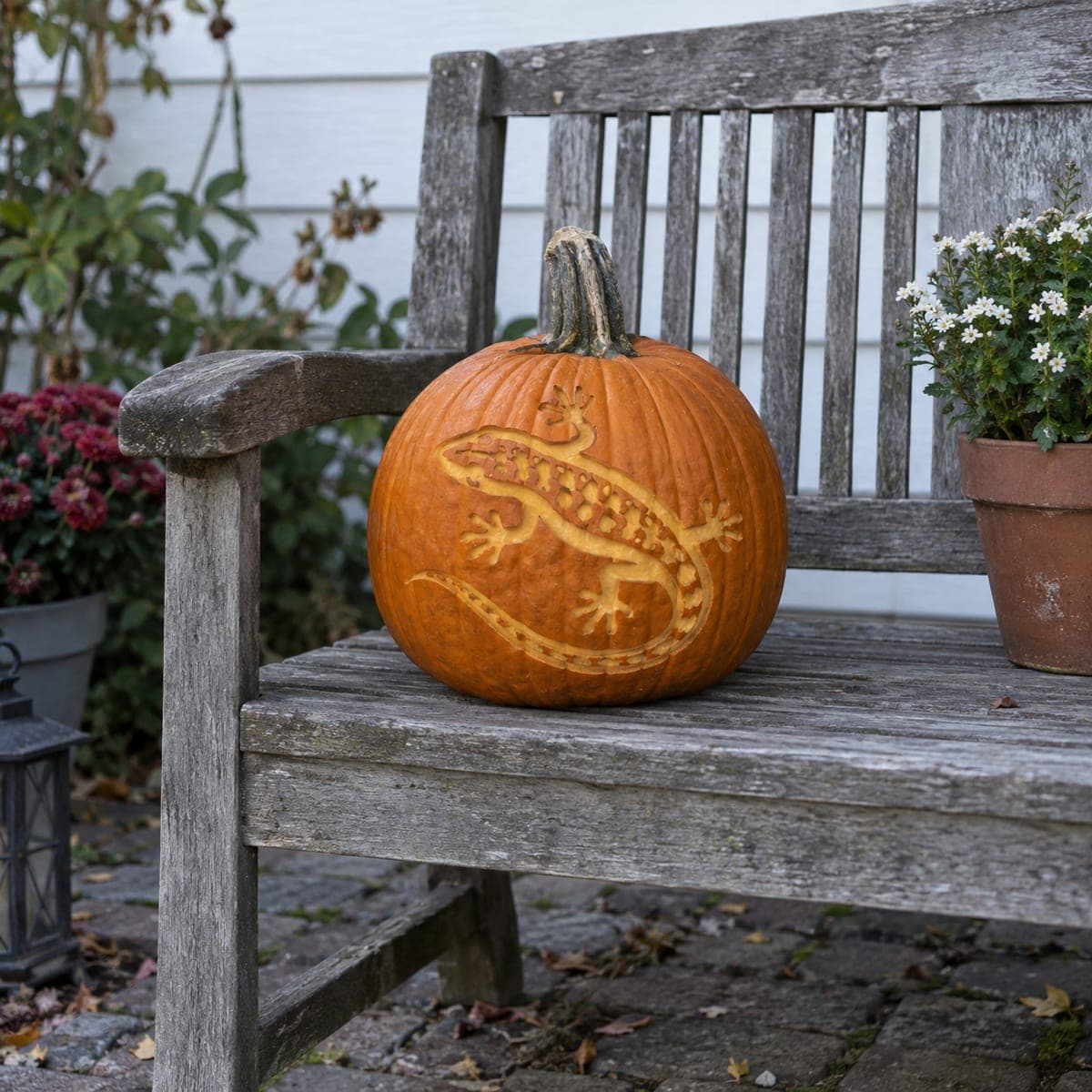Spotted Gecko Lizard Etched Pumpkin Design