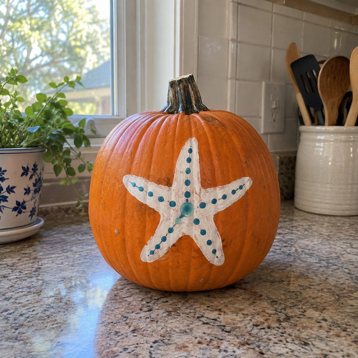 Painted Starfish Coastal No-Carve Pumpkin