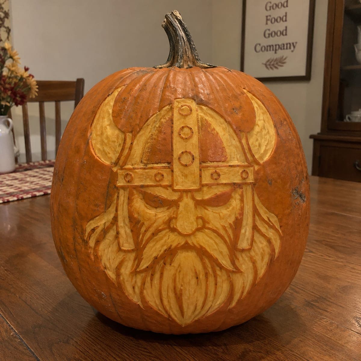 Viking Warrior Shaded Relief Carved Pumpkin