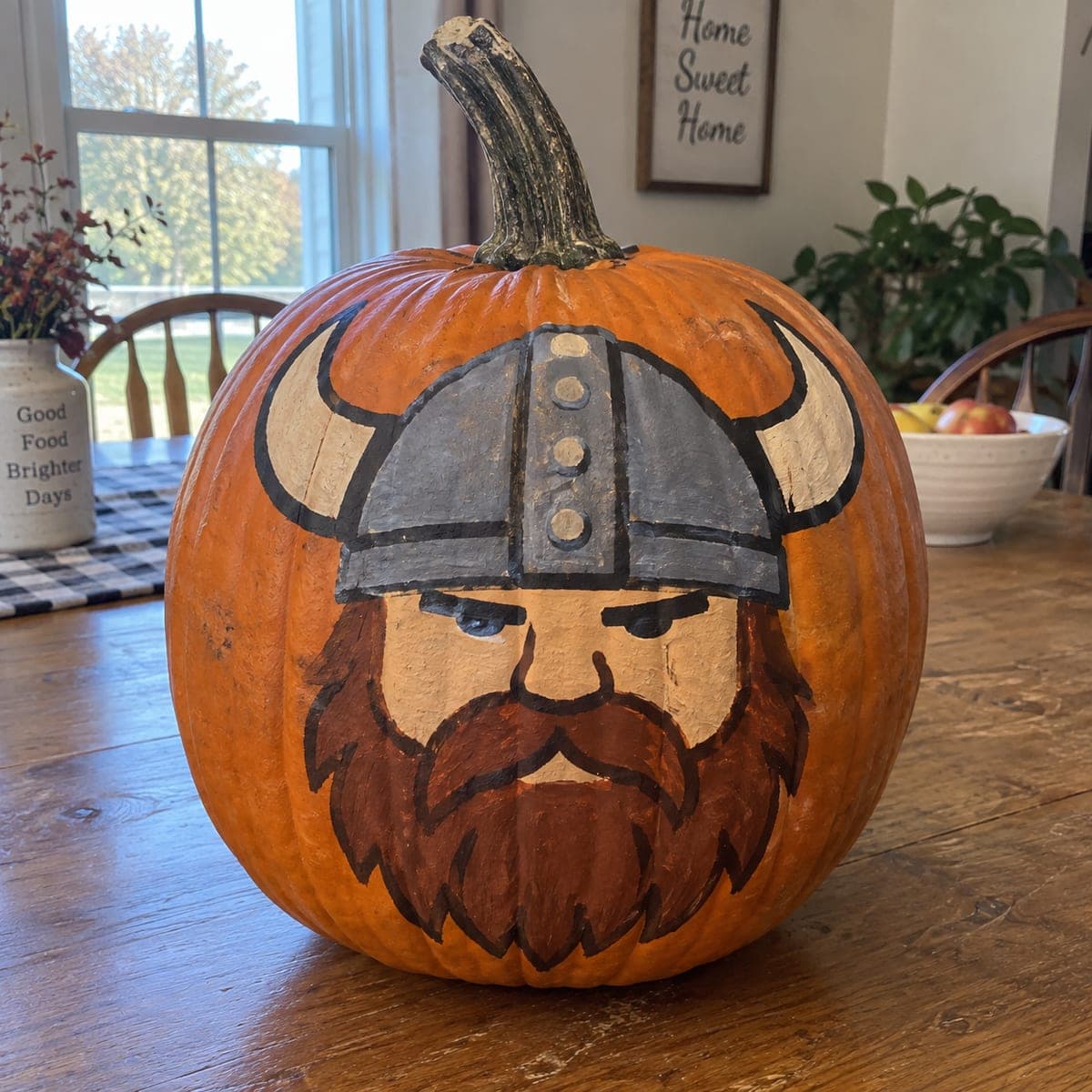 Painted Viking Face No-Carve Pumpkin