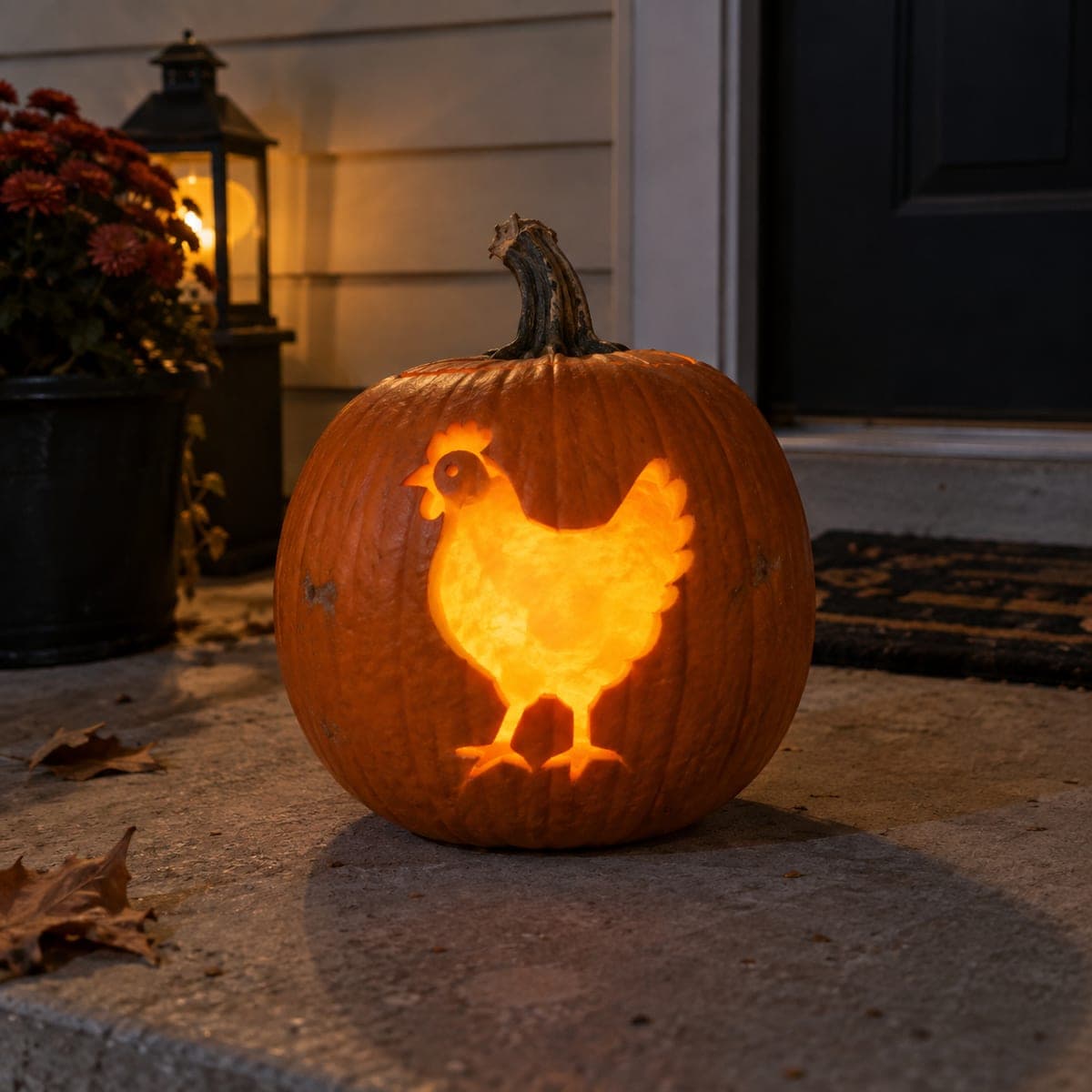 Chicken Silhouette Glowing Cutout Jack-O-Lantern