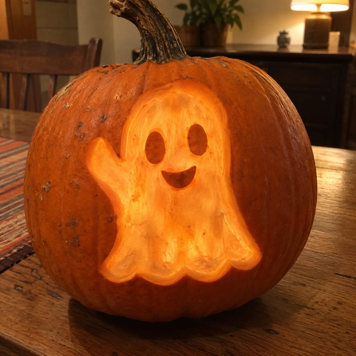 Friendly Ghost Shading Pumpkin Carving Idea