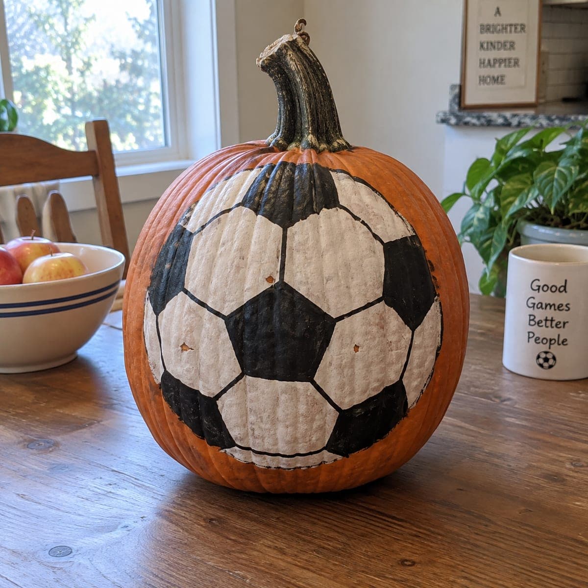 Soccer Ball Painted No-Carve Pumpkin