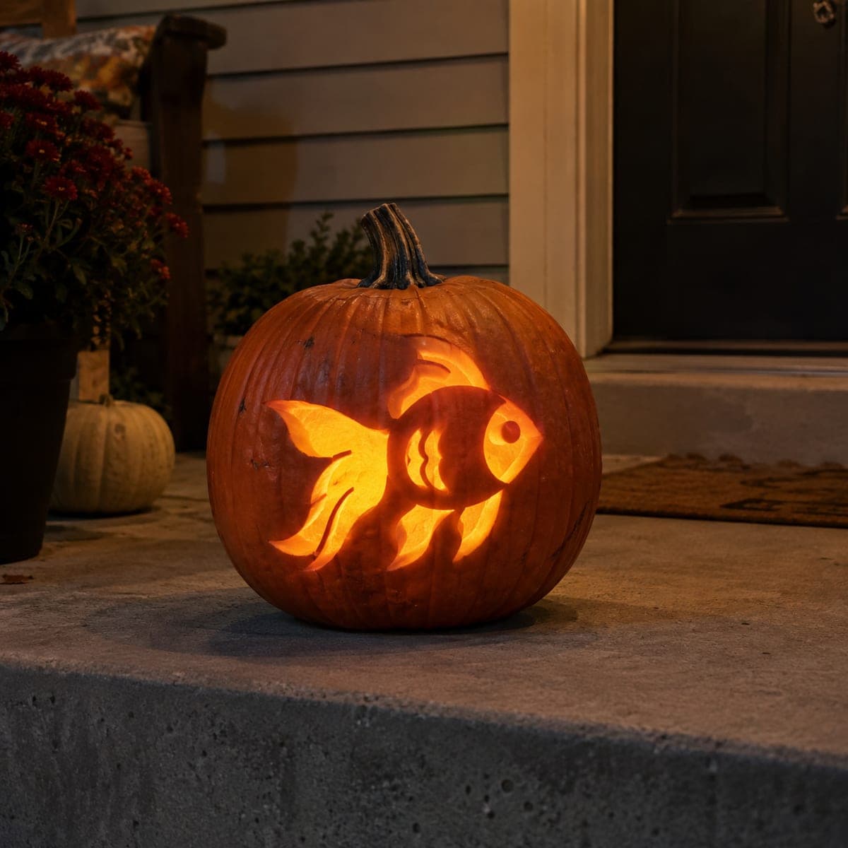 Goldfish Cutout Jack-O-Lantern Porch Display