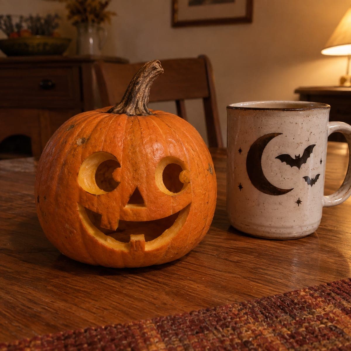Classic Smiling Jack-O-Lantern with Halloween Mug