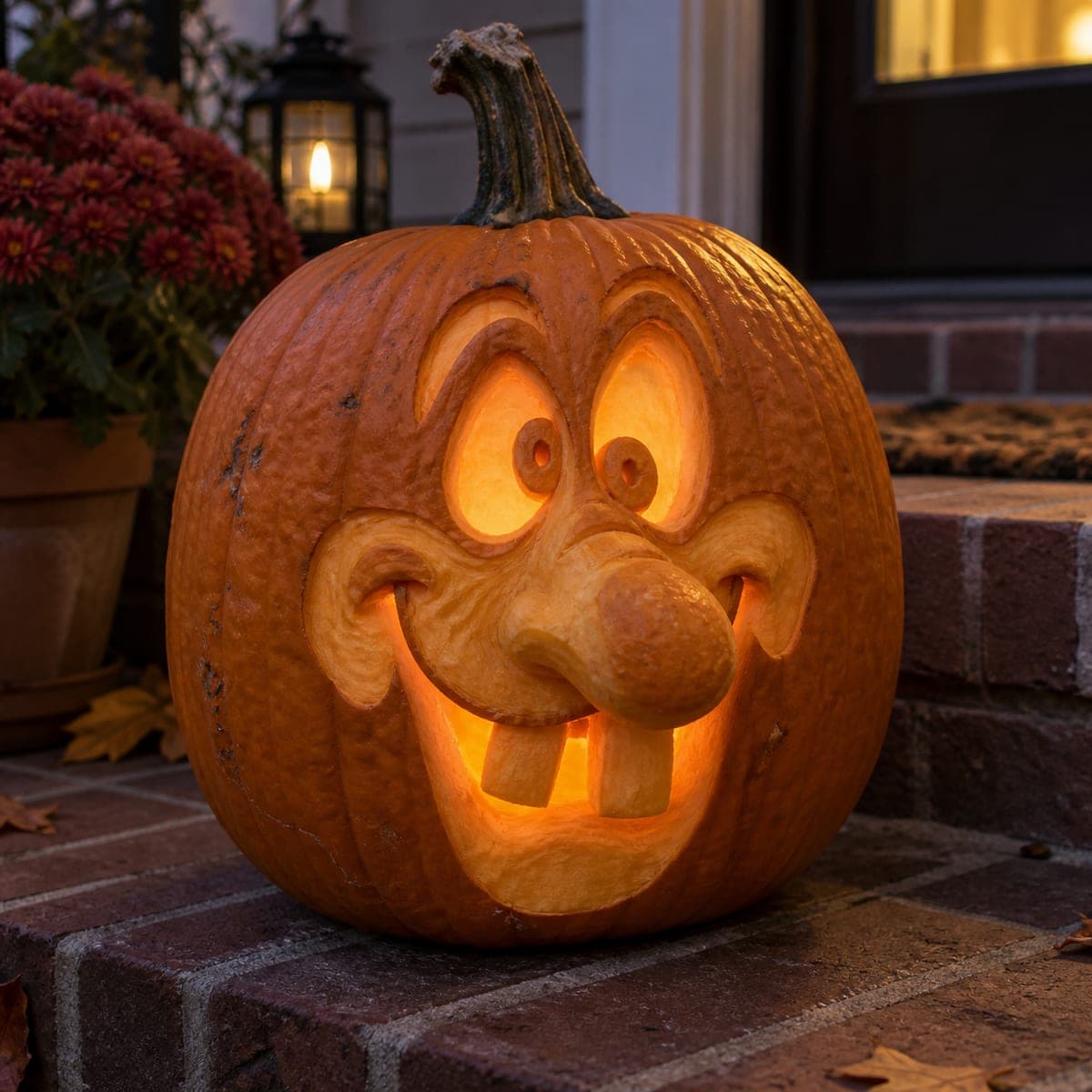 Cartoon Goofy Face Jack-O-Lantern with Big Nose