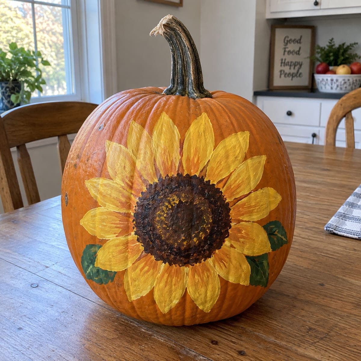 Painted Sunflower No-Carve Fall Pumpkin Idea