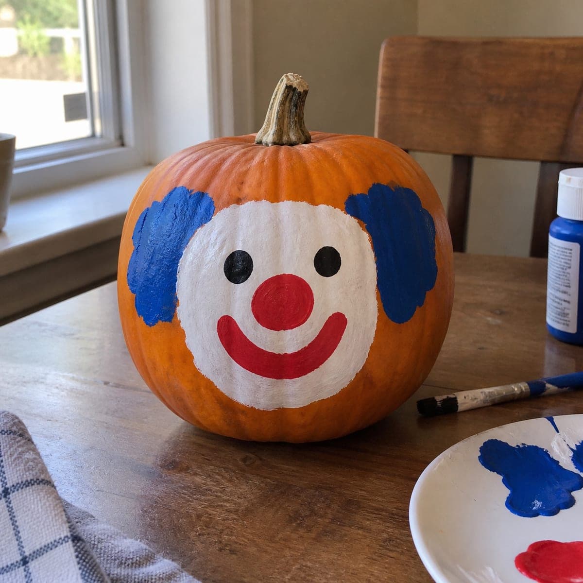 Cute Clown Face Painted No-Carve Pumpkin