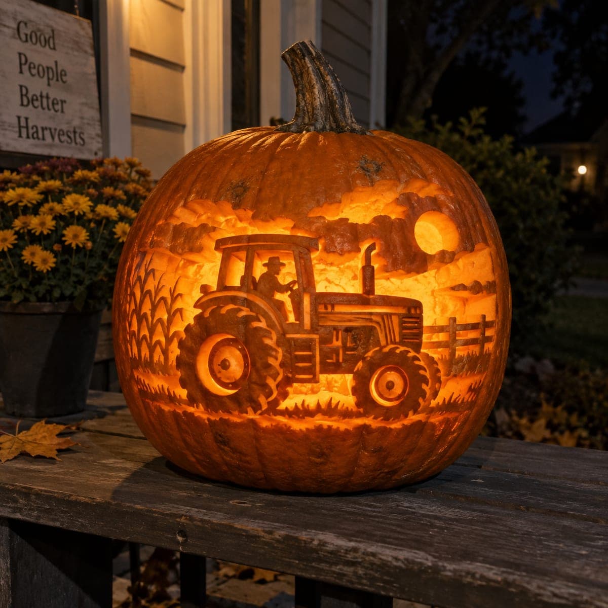 Farm Tractor Harvest Scene Pumpkin Carving