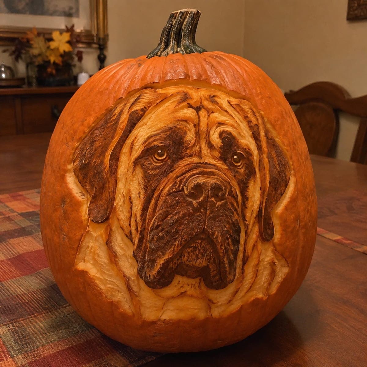 English Mastiff Portrait Shaded Pumpkin Carving