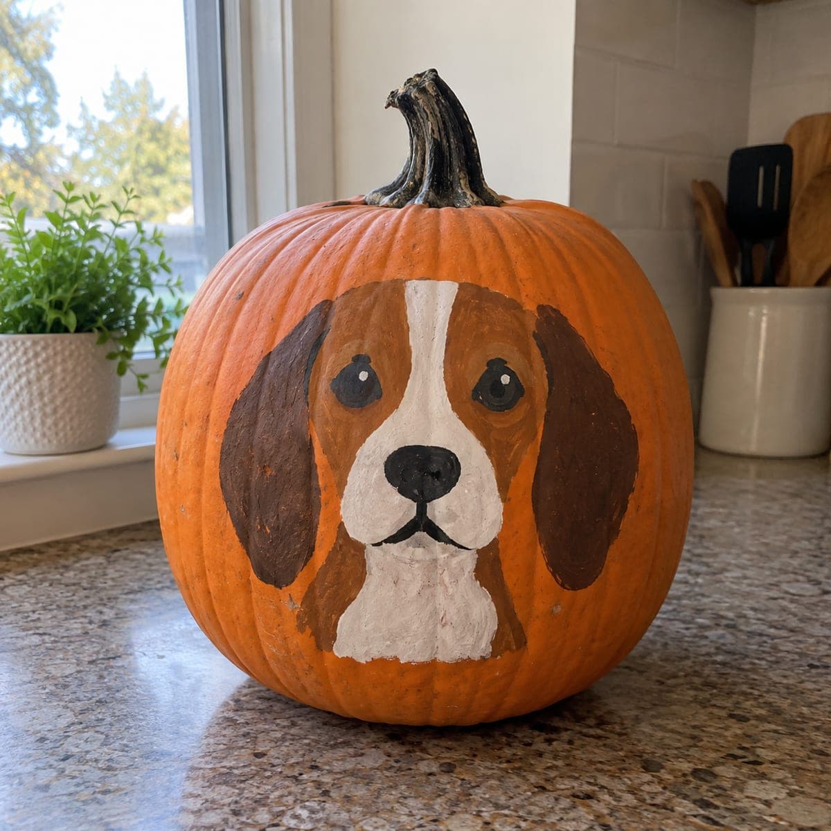 Beagle Face Painted No-Carve Pumpkin for Dog Lovers