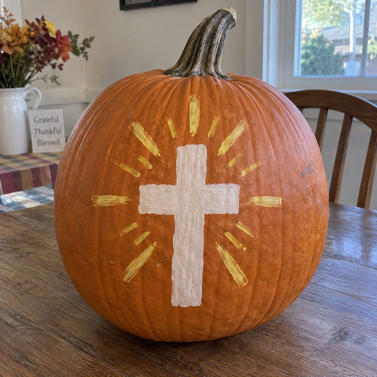 Glowing Cross No-Carve Faith Pumpkin Decoration