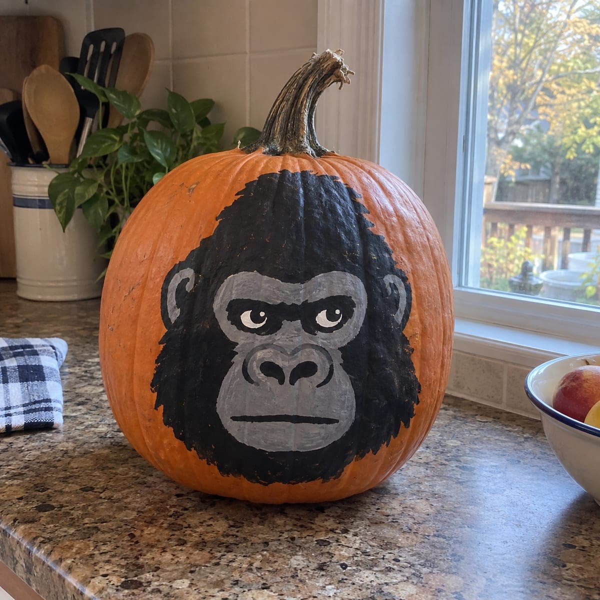 Gorilla Face No-Carve Painted Pumpkin Idea