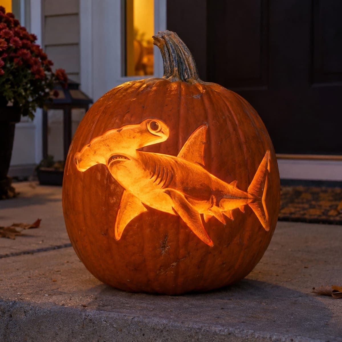 Hammerhead Shark Shaded Pumpkin Carving Idea