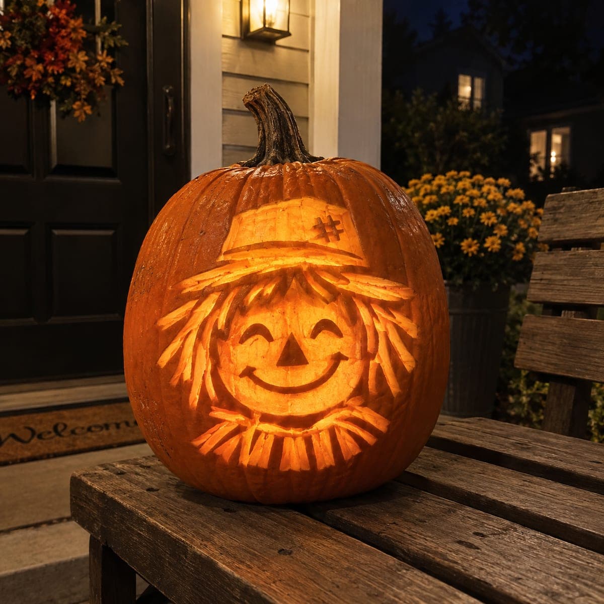 Smiling Scarecrow Face Jack-O-Lantern Carving