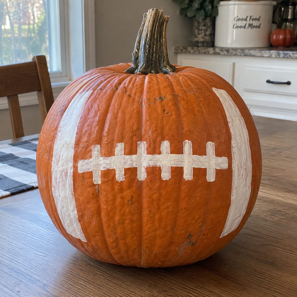 Football Laces Painted No-Carve Pumpkin for Game Day