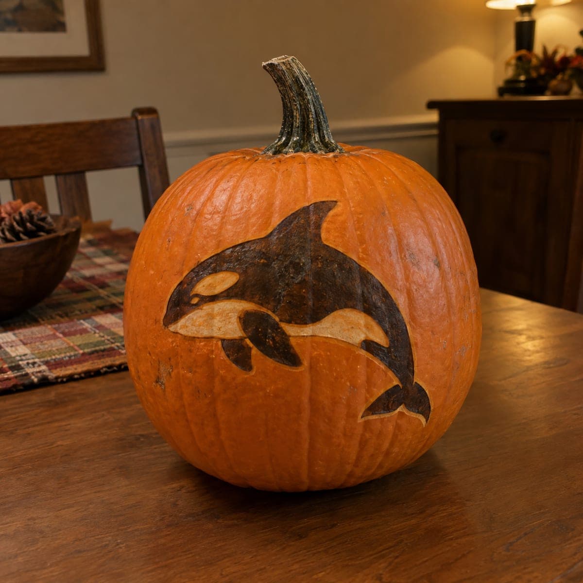 Orca Killer Whale Painted Pumpkin Carving Idea