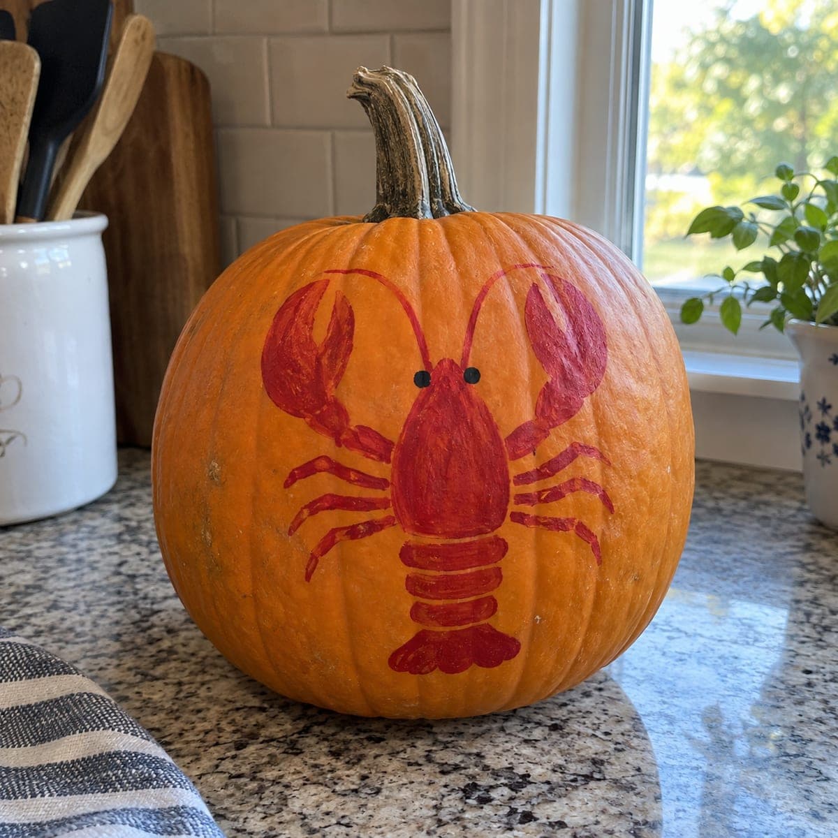 Red Lobster Painted No-Carve Nautical Pumpkin