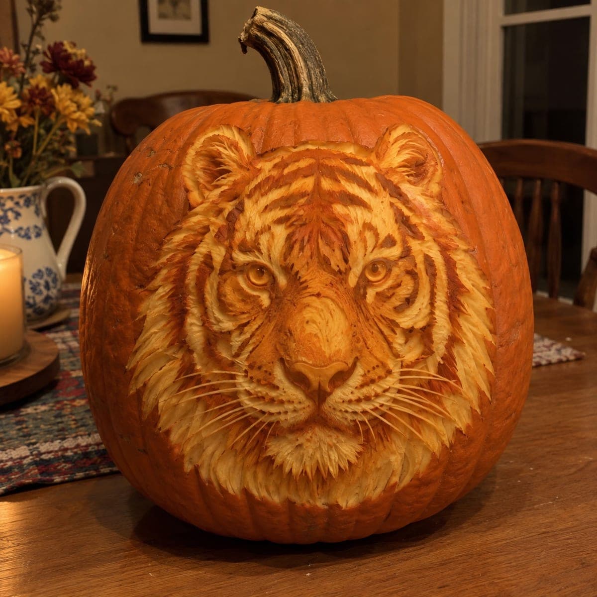 Intense Tiger Face Shaded Pumpkin Carving