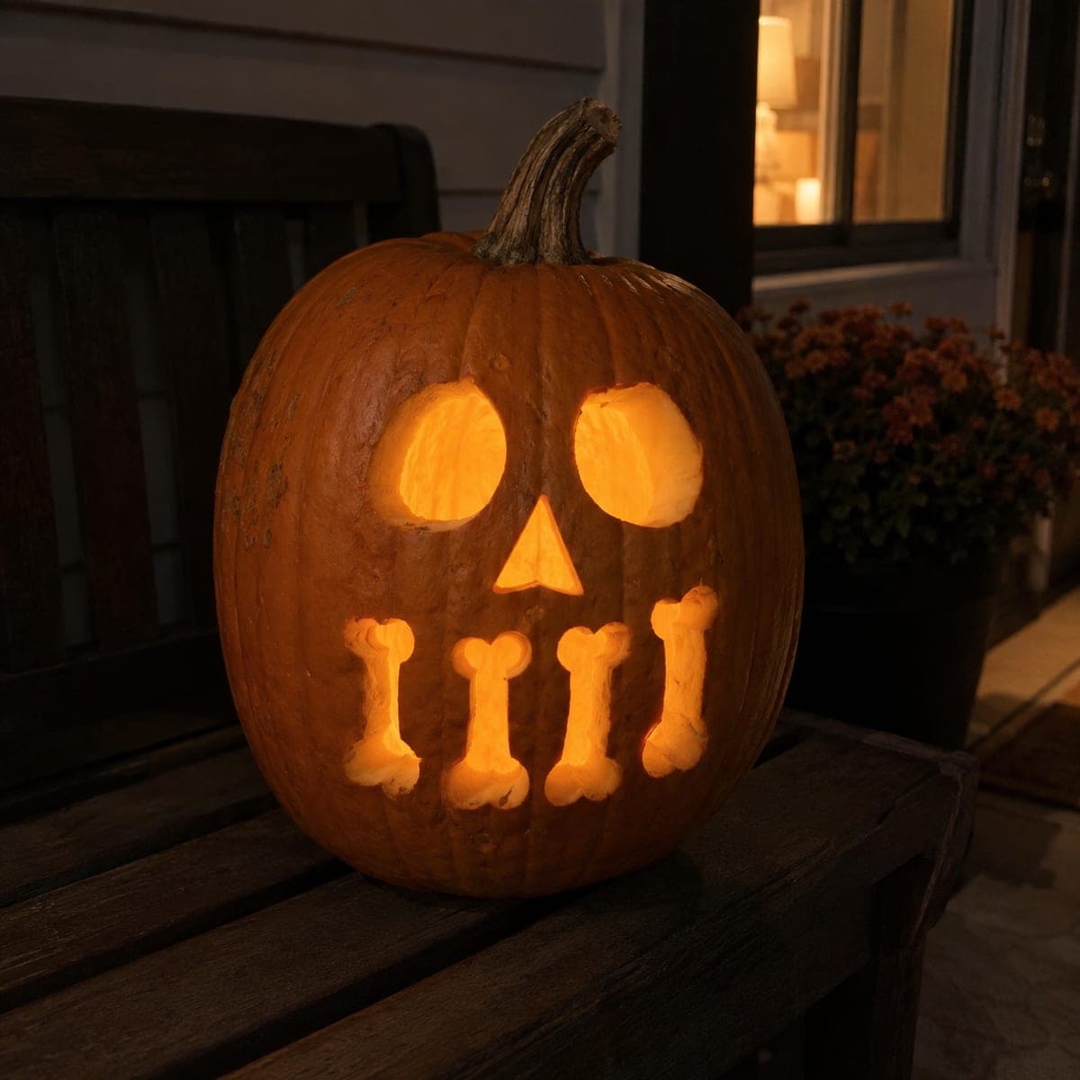 Skeleton Face Jack-O-Lantern with Bone Teeth