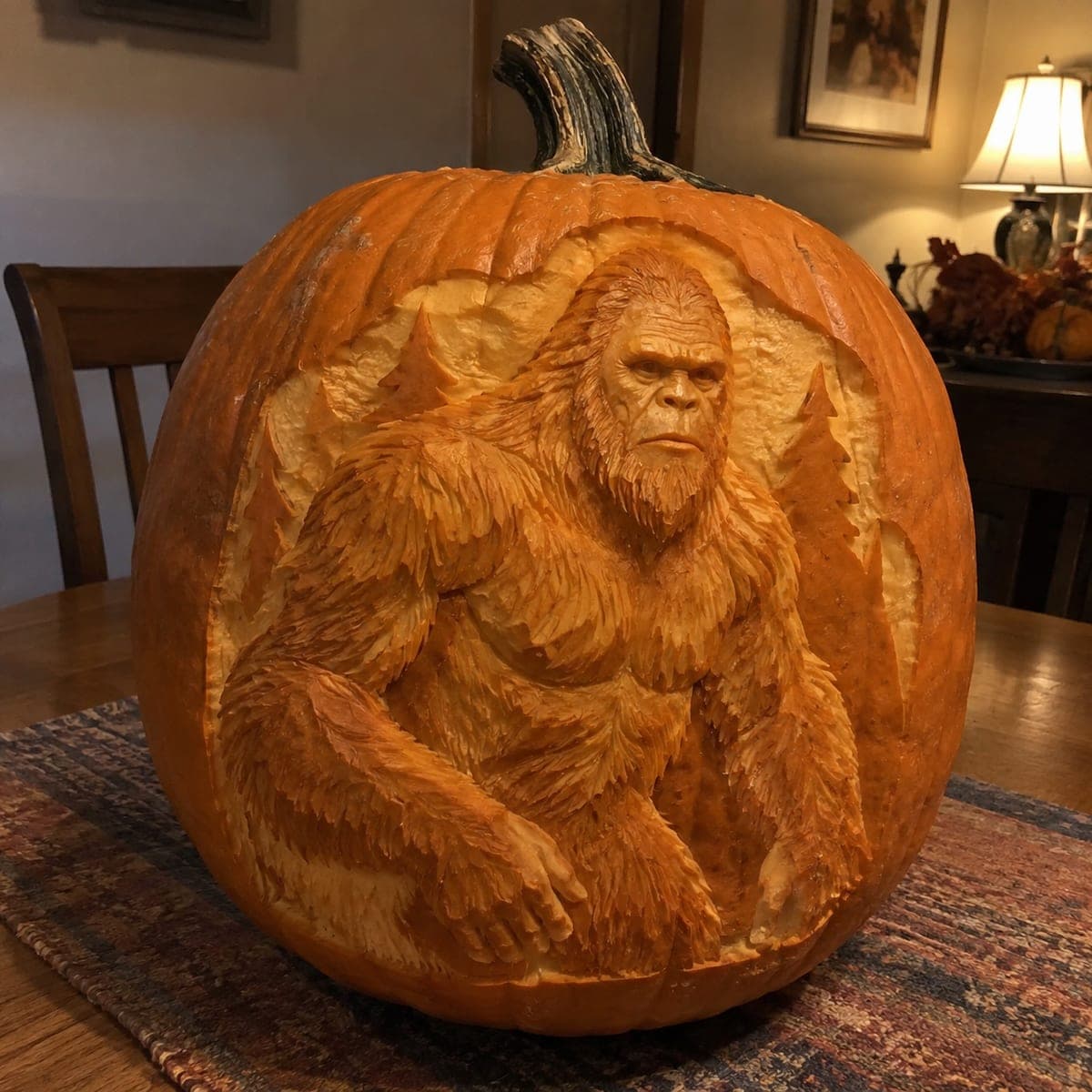 Bigfoot in the Forest Expert Shaded Pumpkin