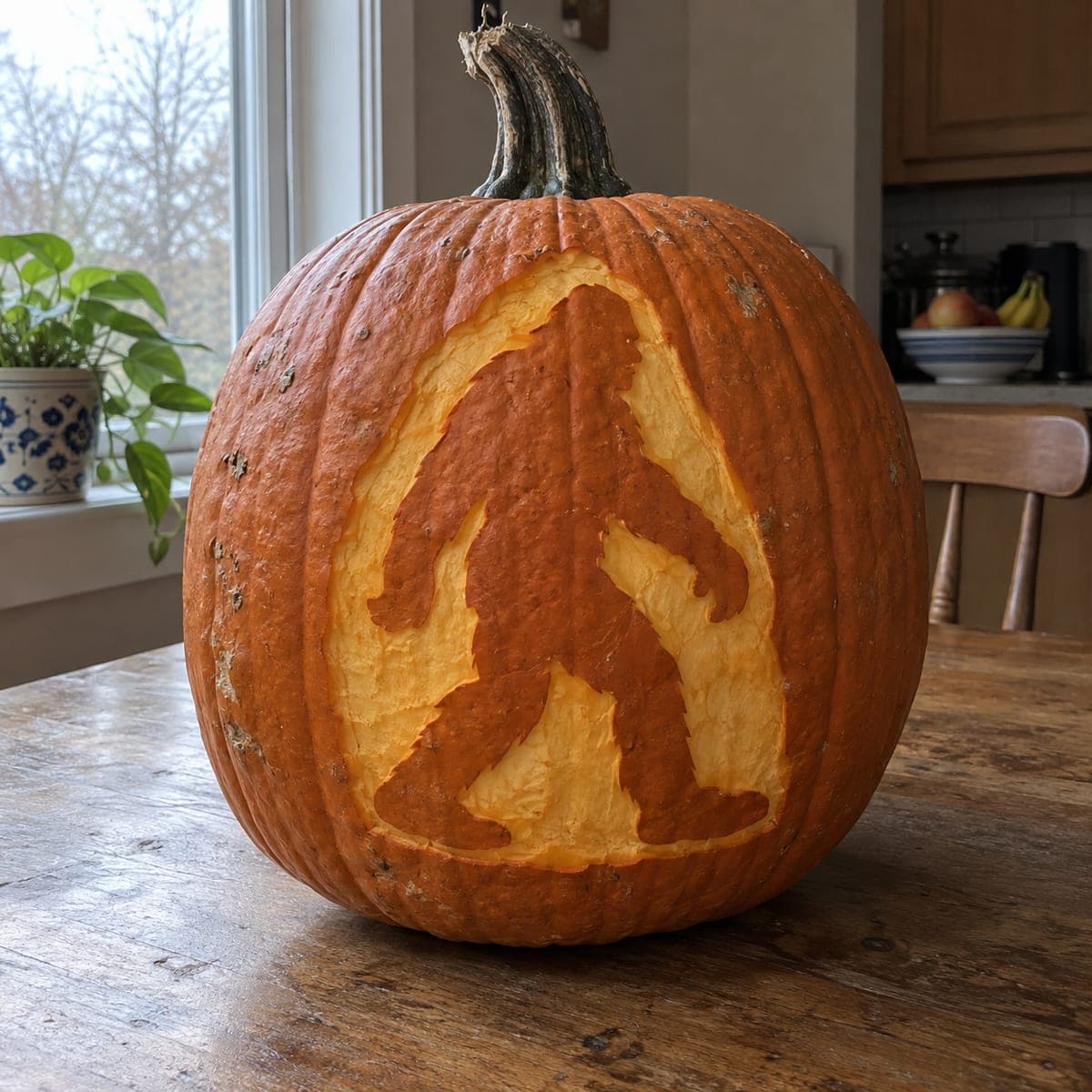 Bigfoot Silhouette Cutout Jack-O-Lantern