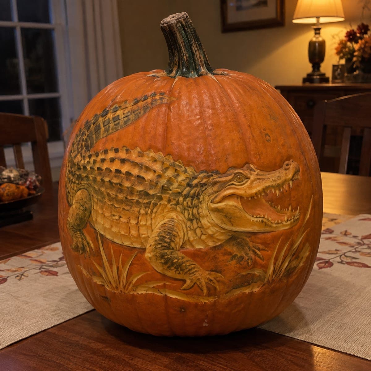 Alligator Portrait Shaded and Painted Pumpkin