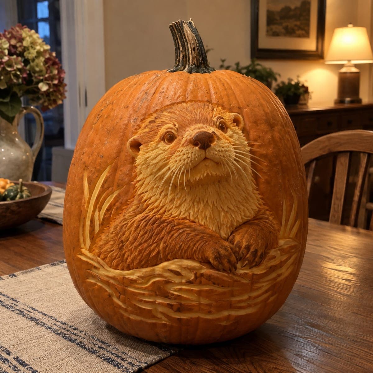 River Otter Portrait Expert Shading Pumpkin Carving
