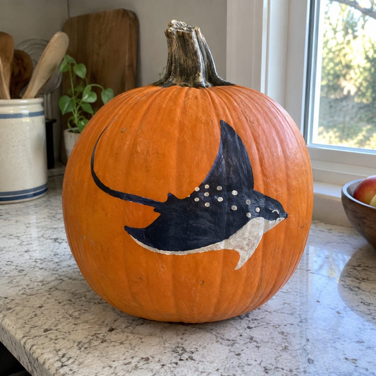 Spotted Eagle Ray No-Carve Painted Pumpkin