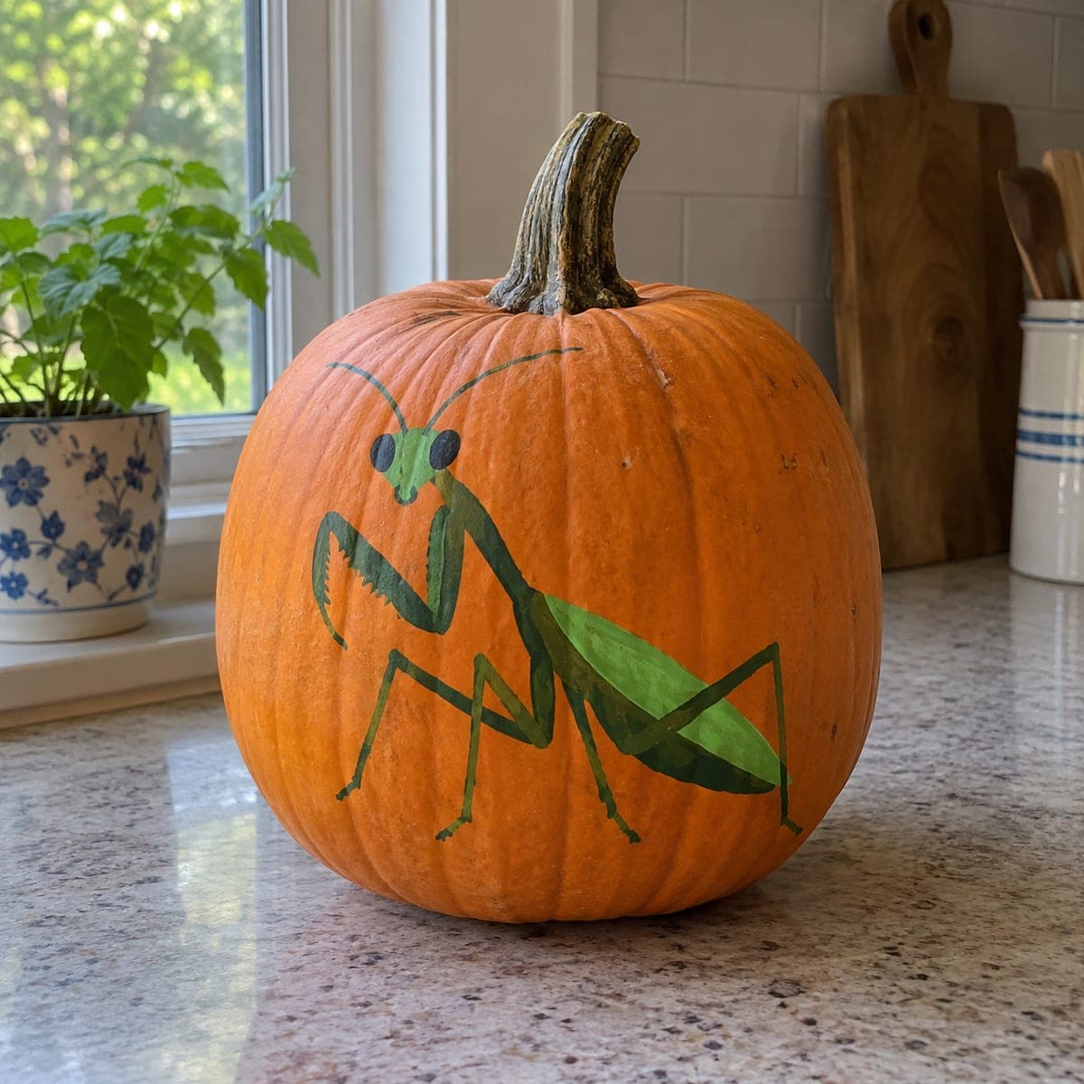 Praying Mantis No-Carve Painted Pumpkin