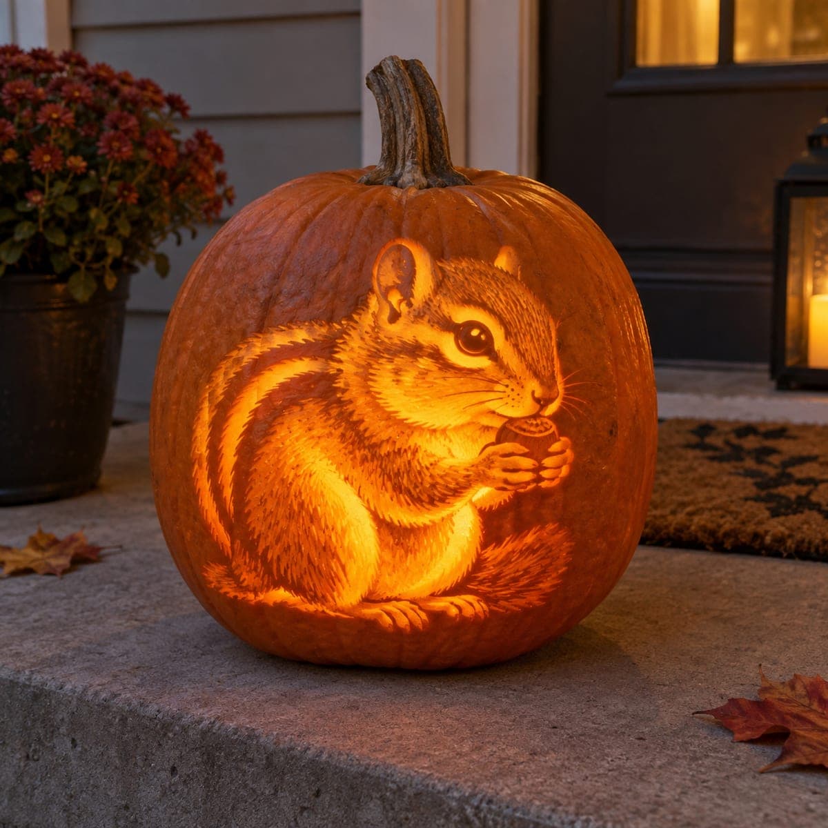Chipmunk Holding an Acorn Shaded Pumpkin