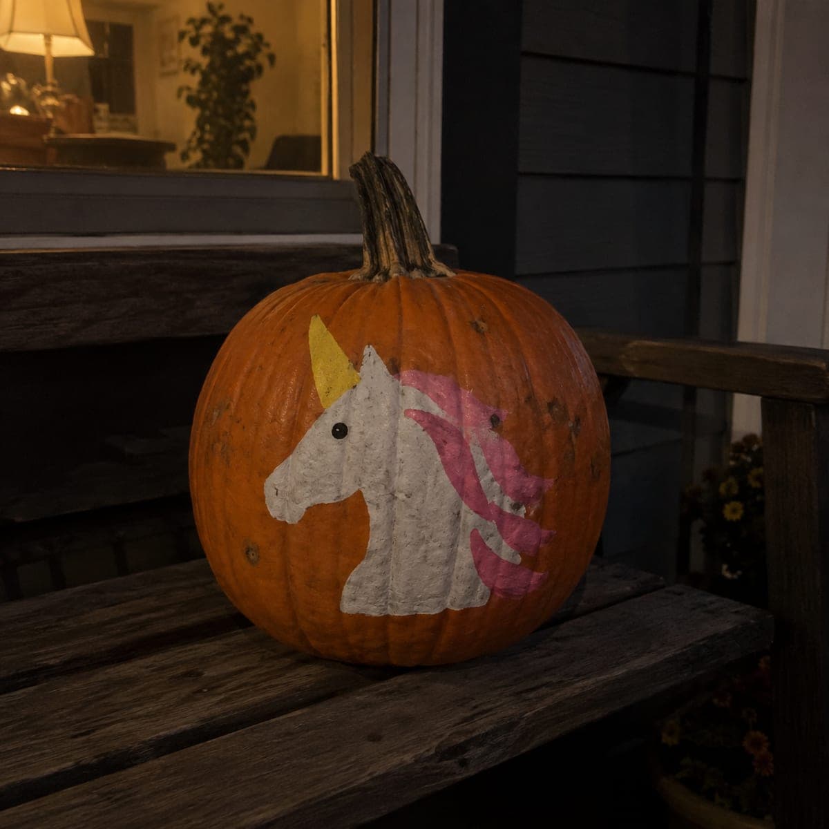 Painted Unicorn Head No-Carve Pumpkin for Kids