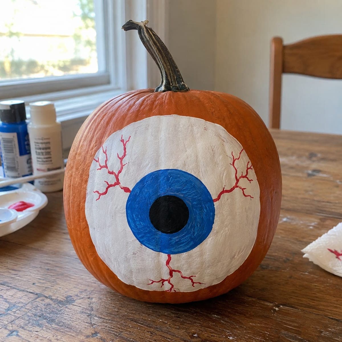 Bloodshot Eyeball Painted No-Carve Pumpkin