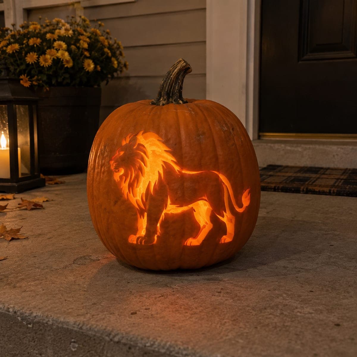 Proud Lion Silhouette Glowing Jack-O-Lantern