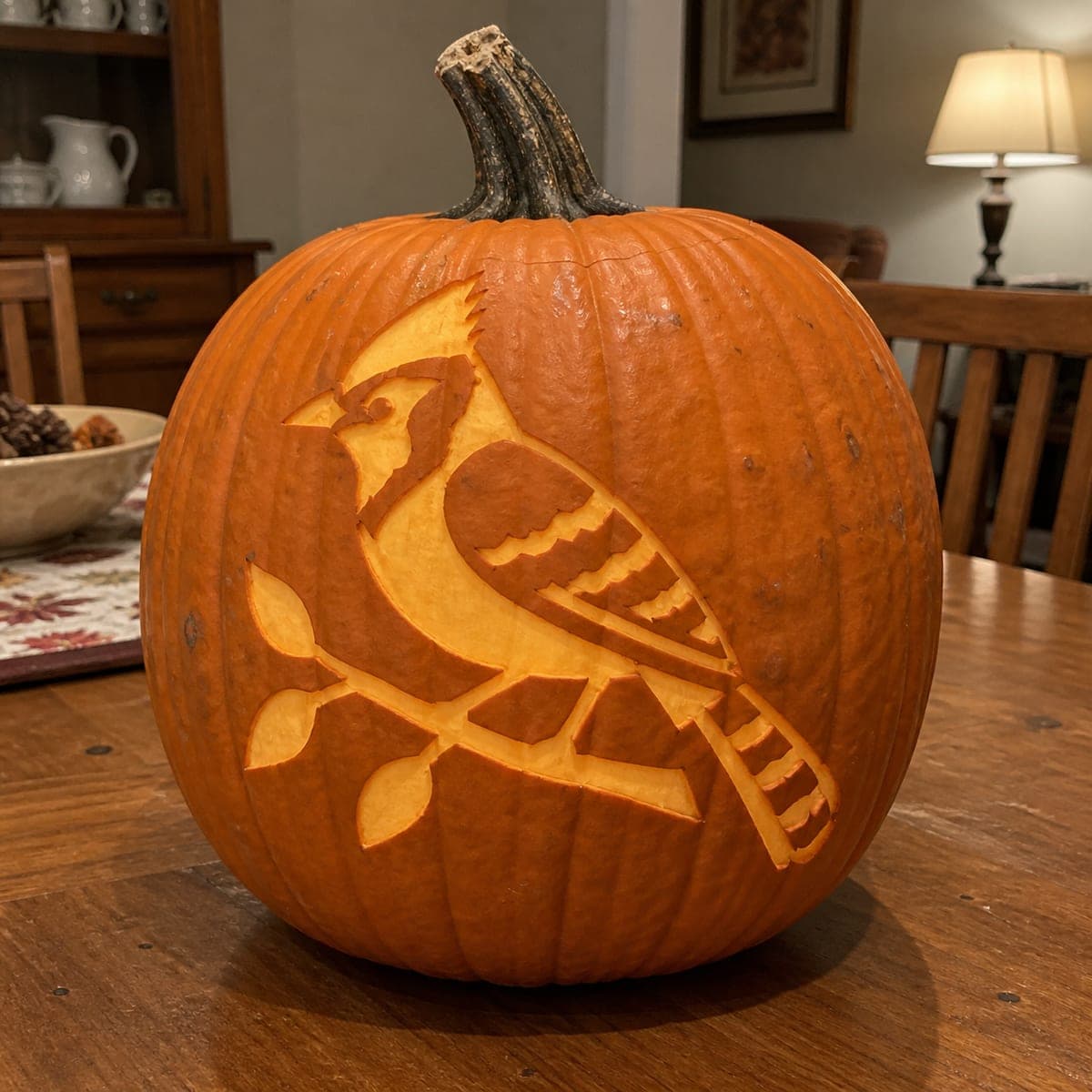 Blue Jay on a Branch Silhouette Pumpkin Carving