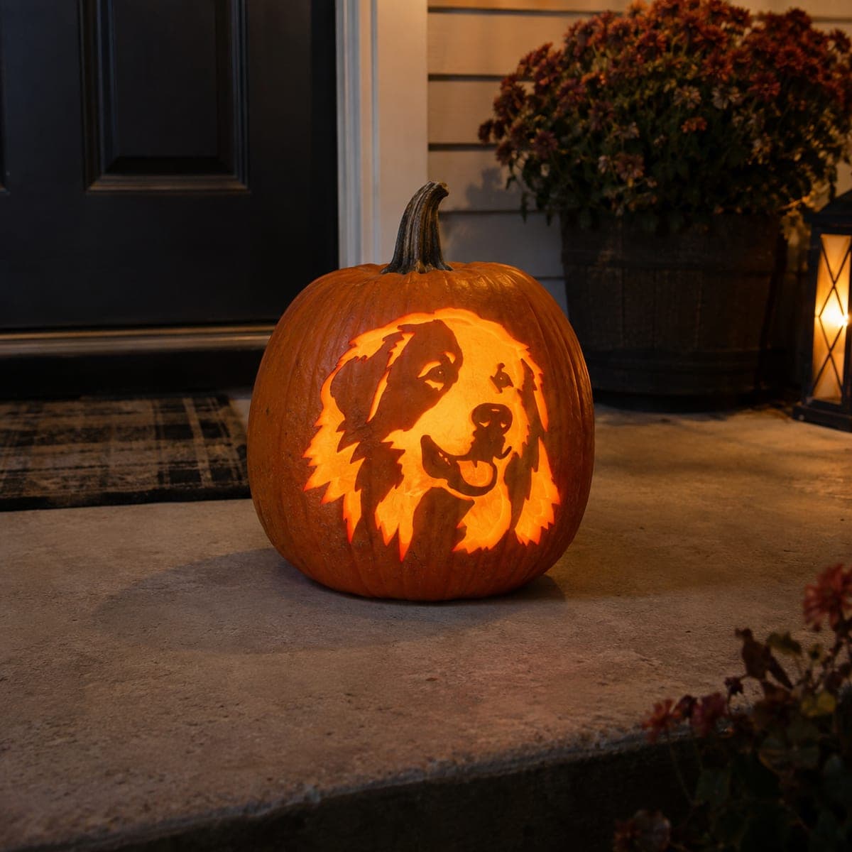 Saint Bernard Silhouette Glowing Jack-O-Lantern