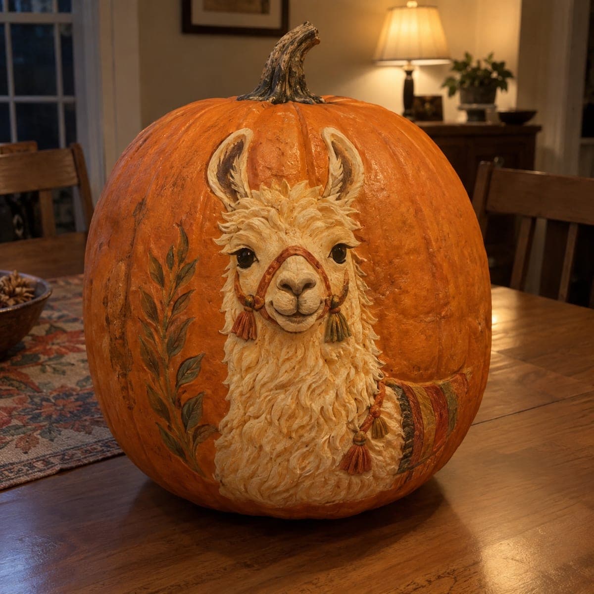 Fluffy Llama with Tassel Harness No-Carve Pumpkin