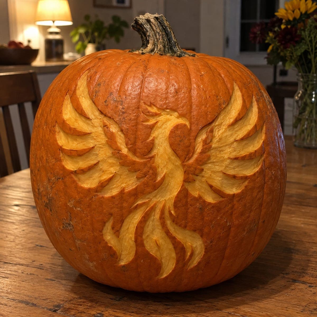 Rising Phoenix in Flames Shaded Pumpkin Carving