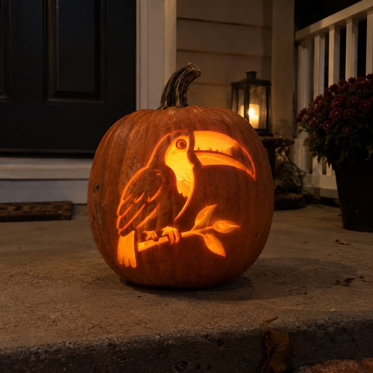 Toucan on a Branch Cutout Pumpkin Lantern