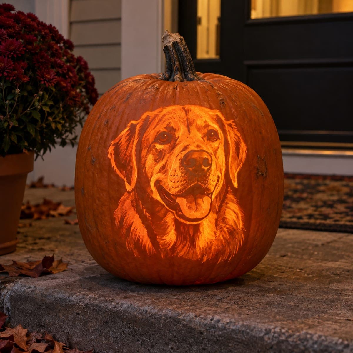 Smiling Golden Retriever Shading Pumpkin Carving