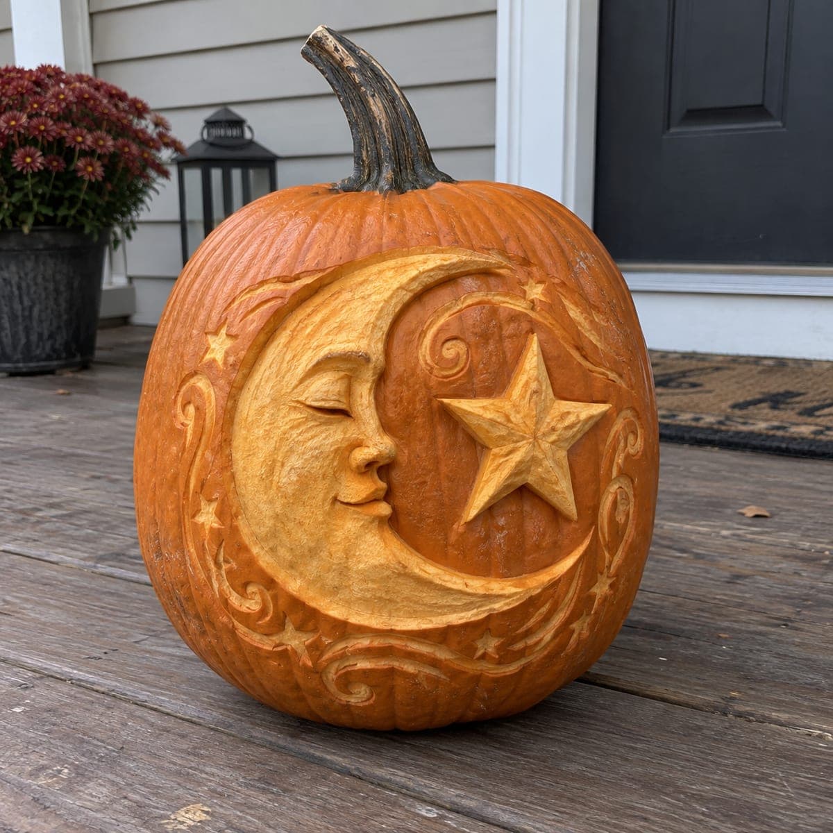 Celestial Crescent Moon Face Shaded Pumpkin