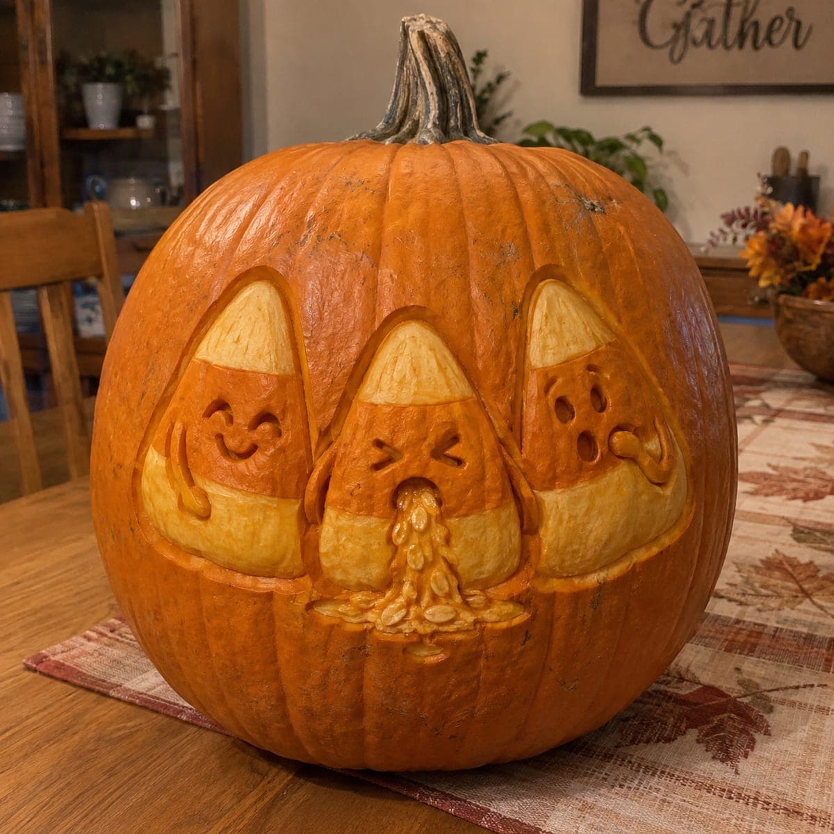 Three Candy Corn Characters Funny Shaded Pumpkin