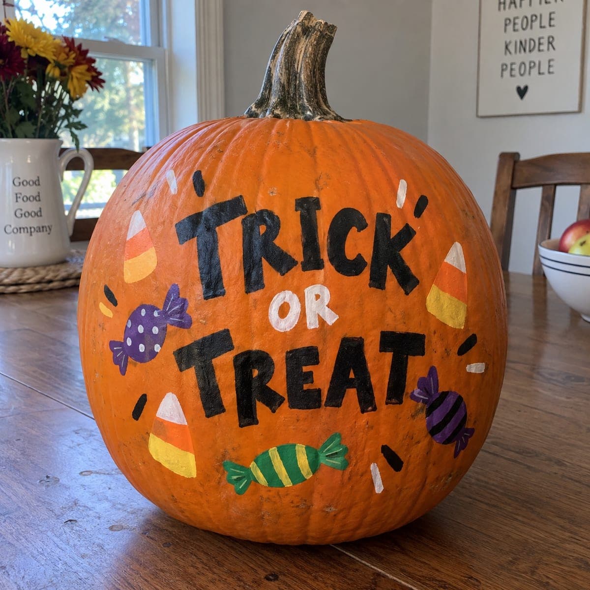 Trick or Treat Painted Pumpkin with Candy Motifs