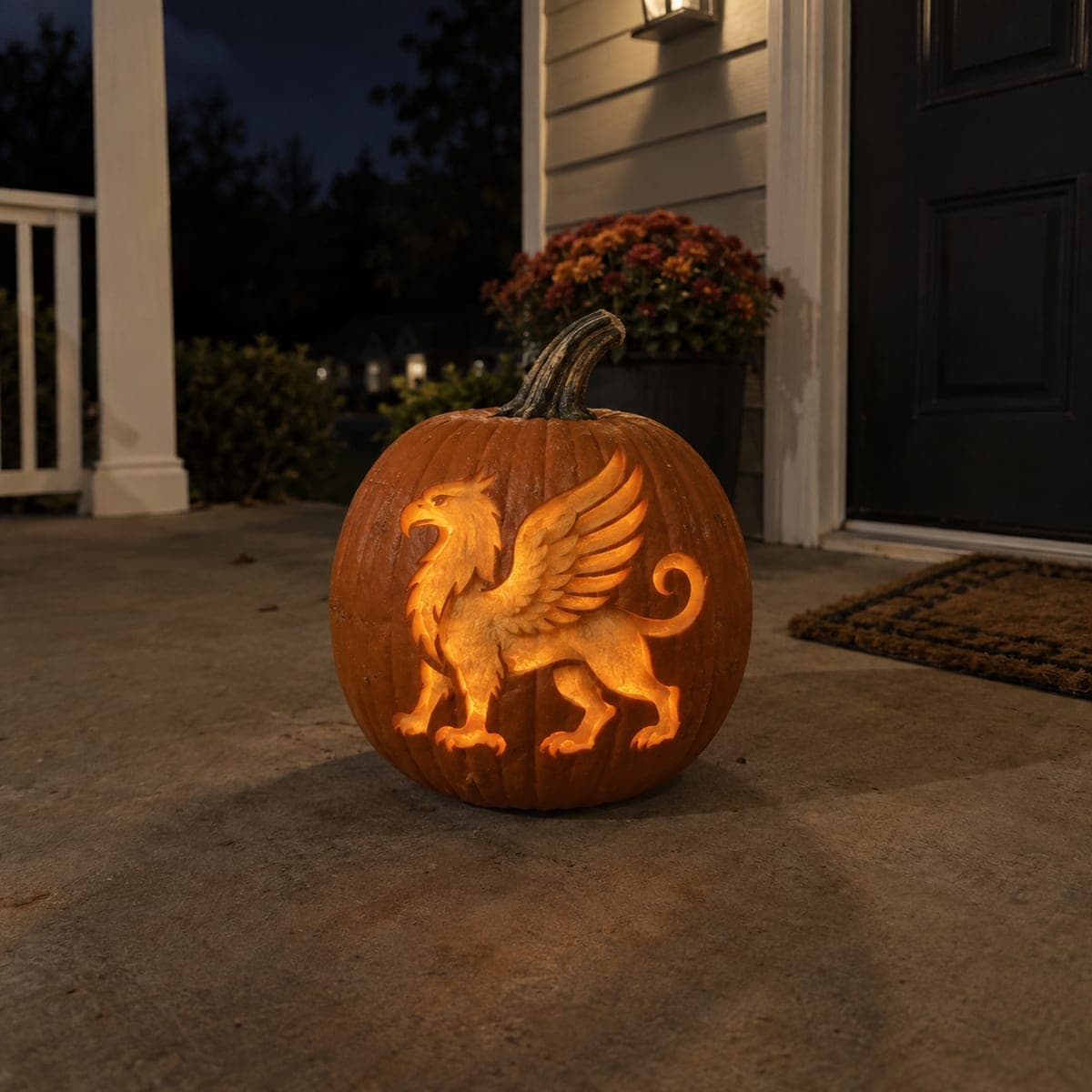Griffin Silhouette Glowing Pumpkin Carving