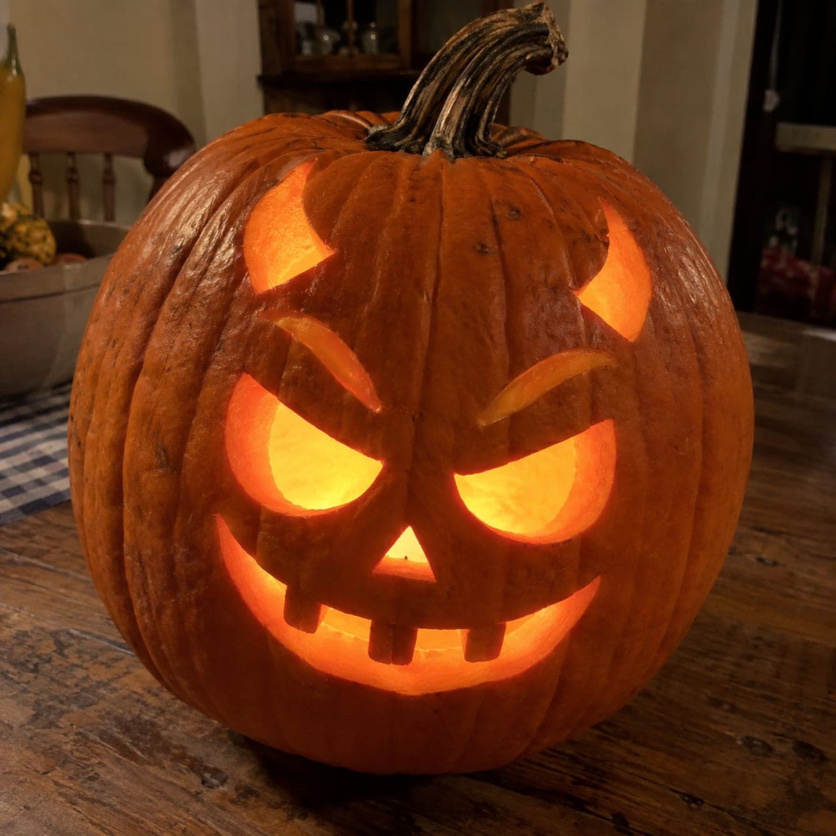 Angry Glowing Jack-O-Lantern with Broken Teeth
