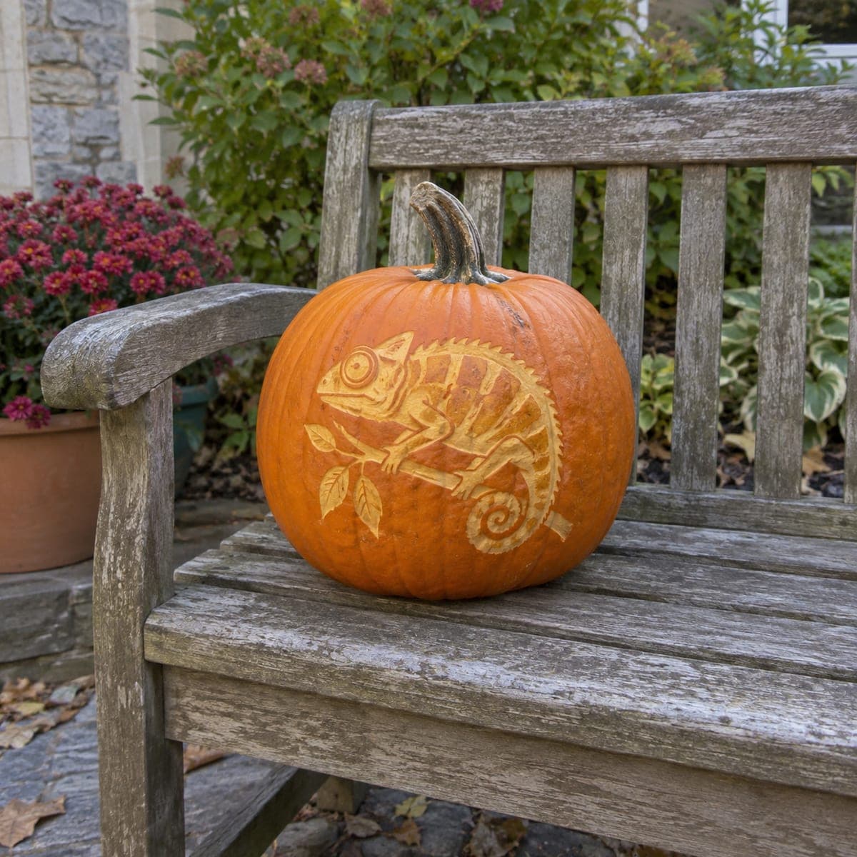 Chameleon on a Branch Carved Pumpkin Idea